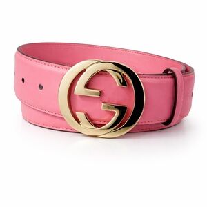 Authentic! New with Tag Gucci Pink Leather Gold Buckle Belt Dust Bag sz 80 / 32